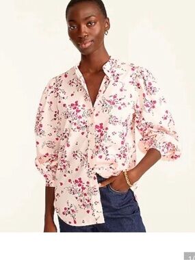 J. Crew Pink Floral Puff-Sleeve Button-Down Shirt